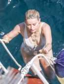 Amber Heard Pokies in Wet White Swimsuit in Amalfi