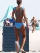Anastasia Grik Booty in Blue Bikini at the Beach in Miami