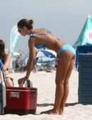 Anastasia Grik Booty in Blue Bikini at the Beach in Miami