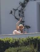 Bella Hadid Booty, Sunbathing in Bikini at Villa on Mykonos Island