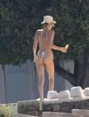 Bella Hadid Booty, Sunbathing in Bikini at Villa on Mykonos Island