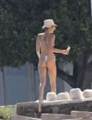 Bella Hadid Booty, Sunbathing in Bikini at Villa on Mykonos Island