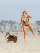 CJ Perry Lana Playing with a Dog on Venice Beach