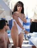 Camila Cabello Booty and Pokies in Wet See-Through Swimsuit in Miami