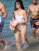 Camila Cabello Booty and Pokies in Wet See-Through Swimsuit in Miami
