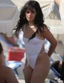 Camila Cabello Booty and Pokies in Wet See-Through Swimsuit in Miami