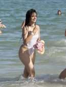 Camila Cabello Booty and Pokies in Wet See-Through Swimsuit in Miami