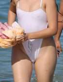Camila Cabello Booty and Pokies in Wet See-Through Swimsuit in Miami