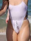 Camila Cabello Booty and Pokies in Wet See-Through Swimsuit in Miami