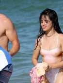 Camila Cabello Booty and Pokies in Wet See-Through Swimsuit in Miami