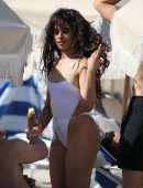 Camila Cabello Booty and Pokies in Wet See-Through Swimsuit in Miami