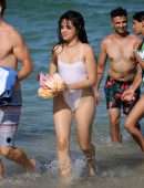 Camila Cabello Booty and Pokies in Wet See-Through Swimsuit in Miami