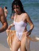 Camila Cabello Booty and Pokies in Wet See-Through Swimsuit in Miami