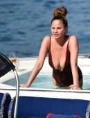 Chrissy Teigen Booty in Swimuit on Holiday in a Yacht in Portofino, Italy