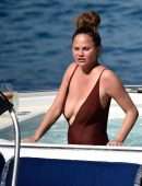 Chrissy Teigen Booty in Swimuit on Holiday in a Yacht in Portofino, Italy