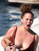 Chrissy Teigen Booty in Swimuit on Holiday in a Yacht in Portofino, Italy