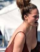 Chrissy Teigen Booty in Swimuit on Holiday in a Yacht in Portofino, Italy