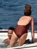 Chrissy Teigen Booty in Swimuit on Holiday in a Yacht in Portofino, Italy