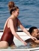 Chrissy Teigen Booty in Swimuit on Holiday in a Yacht in Portofino, Italy
