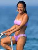 Christina Milian Booty and Pokies in Purple Bikini on a Yacht in France