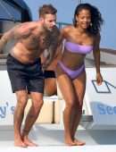 Christina Milian Booty and Pokies in Purple Bikini on a Yacht in France