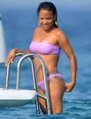 Christina Milian Booty and Pokies in Purple Bikini on a Yacht in France