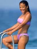 Christina Milian Booty and Pokies in Purple Bikini on a Yacht in France