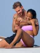 Christina Milian Booty and Pokies in Purple Bikini on a Yacht in France