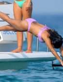 Christina Milian Booty and Pokies in Purple Bikini on a Yacht in France