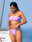 Christina Milian Booty and Pokies in Purple Bikini on a Yacht in France