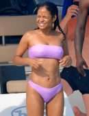 Christina Milian Booty and Pokies in Purple Bikini on a Yacht in France