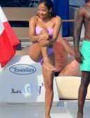Christina Milian Booty and Pokies in Purple Bikini on a Yacht in France