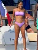 Christina Milian Booty and Pokies in Purple Bikini on a Yacht in France
