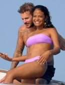 Christina Milian Booty and Pokies in Purple Bikini on a Yacht in France