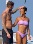 Christina Milian Booty and Pokies in Purple Bikini on a Yacht in France