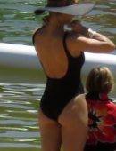 Elsa Pataky in Black Swimsuit in the Senpere Lake in the South of France