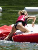 Elsa Pataky in Black Swimsuit in the Senpere Lake in the South of France