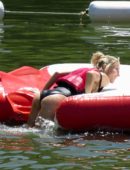 Elsa Pataky in Black Swimsuit in the Senpere Lake in the South of France
