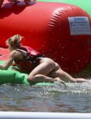 Elsa Pataky in Black Swimsuit in the Senpere Lake in the South of France