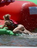 Elsa Pataky in Black Swimsuit in the Senpere Lake in the South of France
