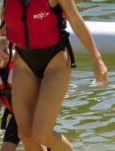 Elsa Pataky in Black Swimsuit in the Senpere Lake in the South of France