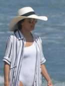 Eva Longoria Booty in Swimsuit at a Beach in Marbella