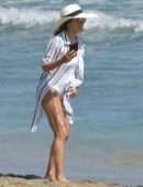 Eva Longoria Booty in Swimsuit at a Beach in Marbella