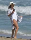 Eva Longoria Booty in Swimsuit at a Beach in Marbella