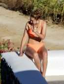 Gigi Hadid in Orange Bikini in Mykonos