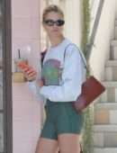 Hailey Clauson in Tight Shorts at Alfred’s Tea Room in Los Angeles