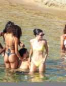 Kendall Jenner in Bikini and Friends on a Beach in Mykonos, Greece