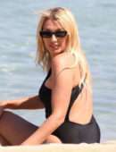 Konstantina Spyropoulou in Black Swimsuit at the Beach in Mykonos