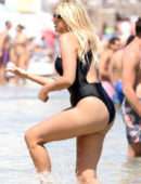 Konstantina Spyropoulou in Black Swimsuit at the Beach in Mykonos