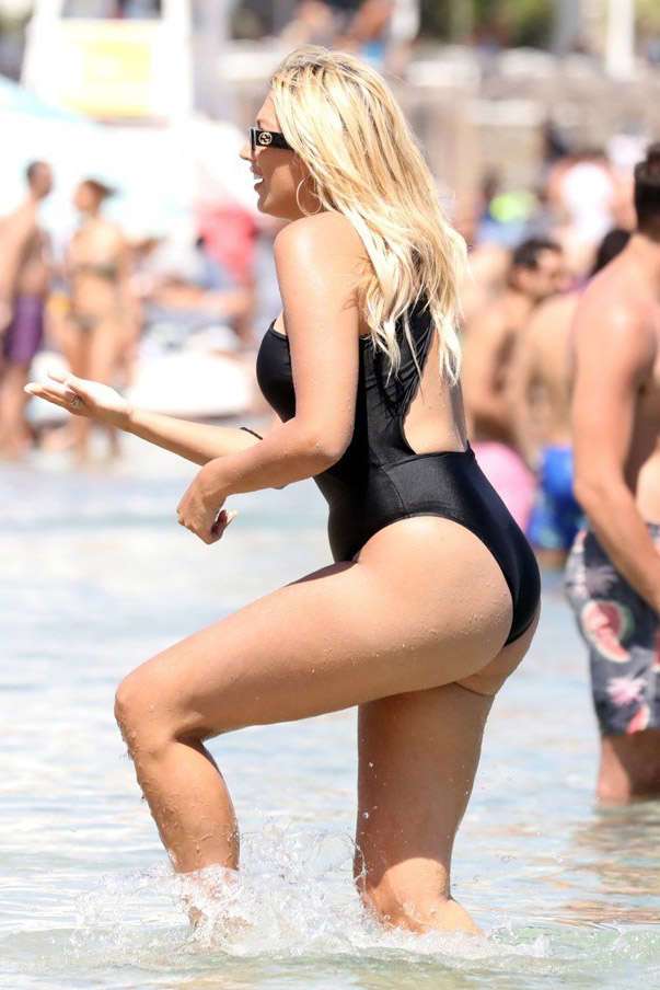 Konstantina Spyropoulou in Black Swimsuit at the Beach in Mykonos